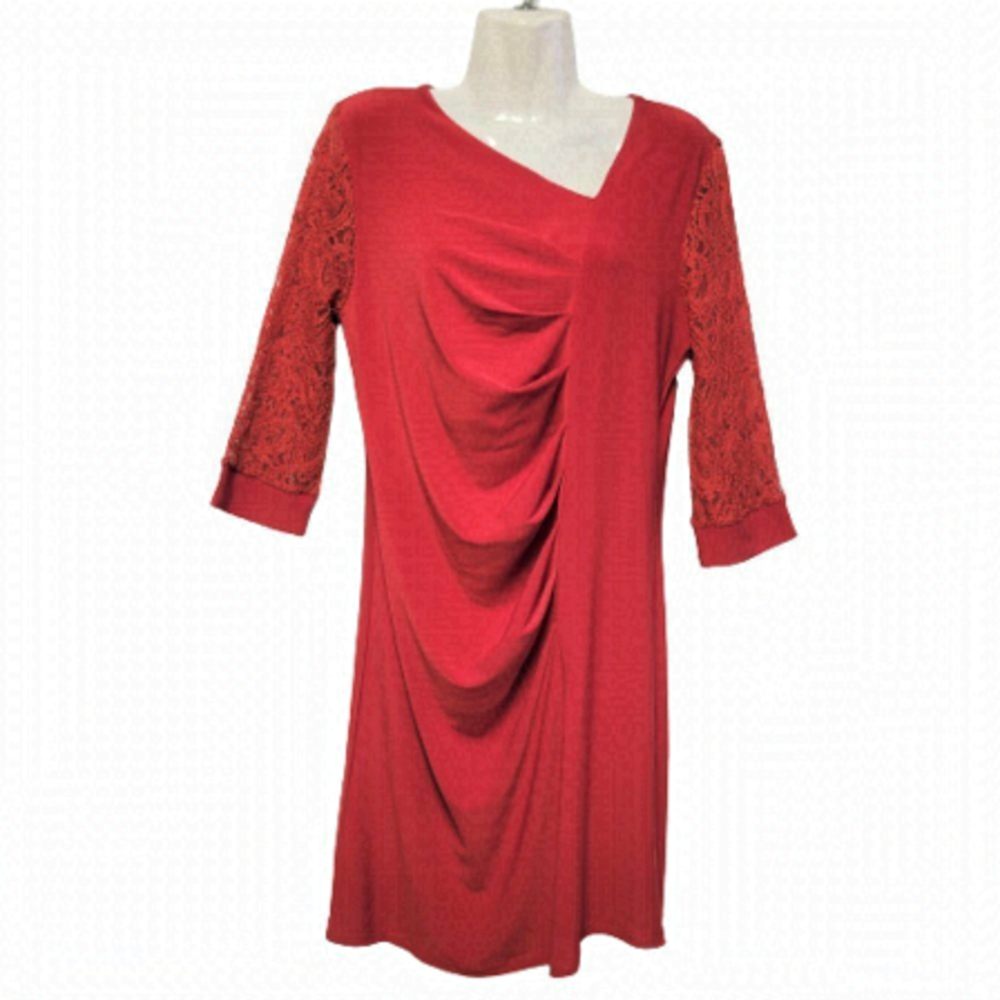 Red Dress Three Quarter Lace Sleeves  NWT
